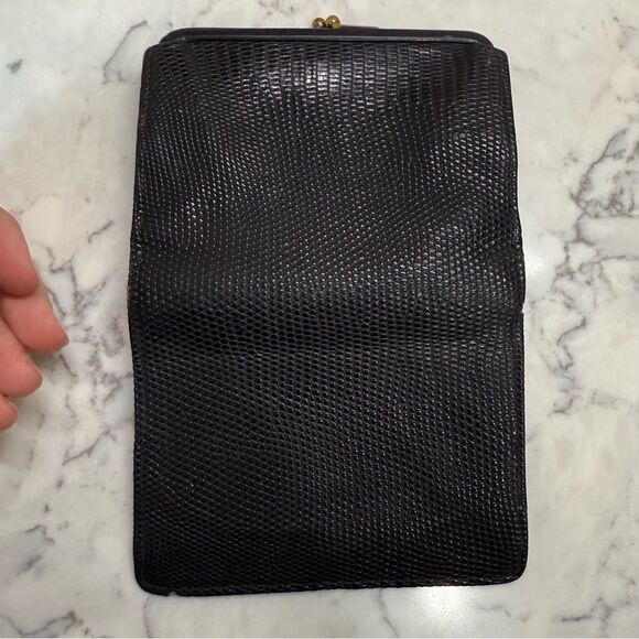 Elegant vintage Black lizard and Gold with ruby crystal Clasp Wallet - Picture 5 of 11